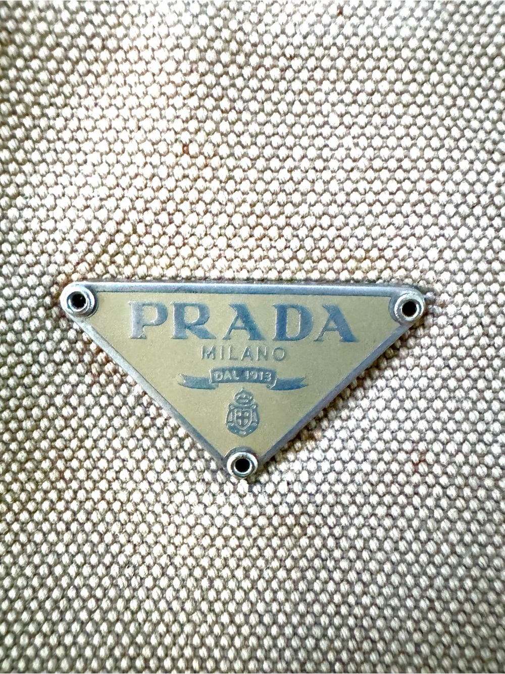PRADA + COA Vintage Canvas & Leather Tote Bag Beige Orange Shoulder Bag Italy - Picture 5 of 10
